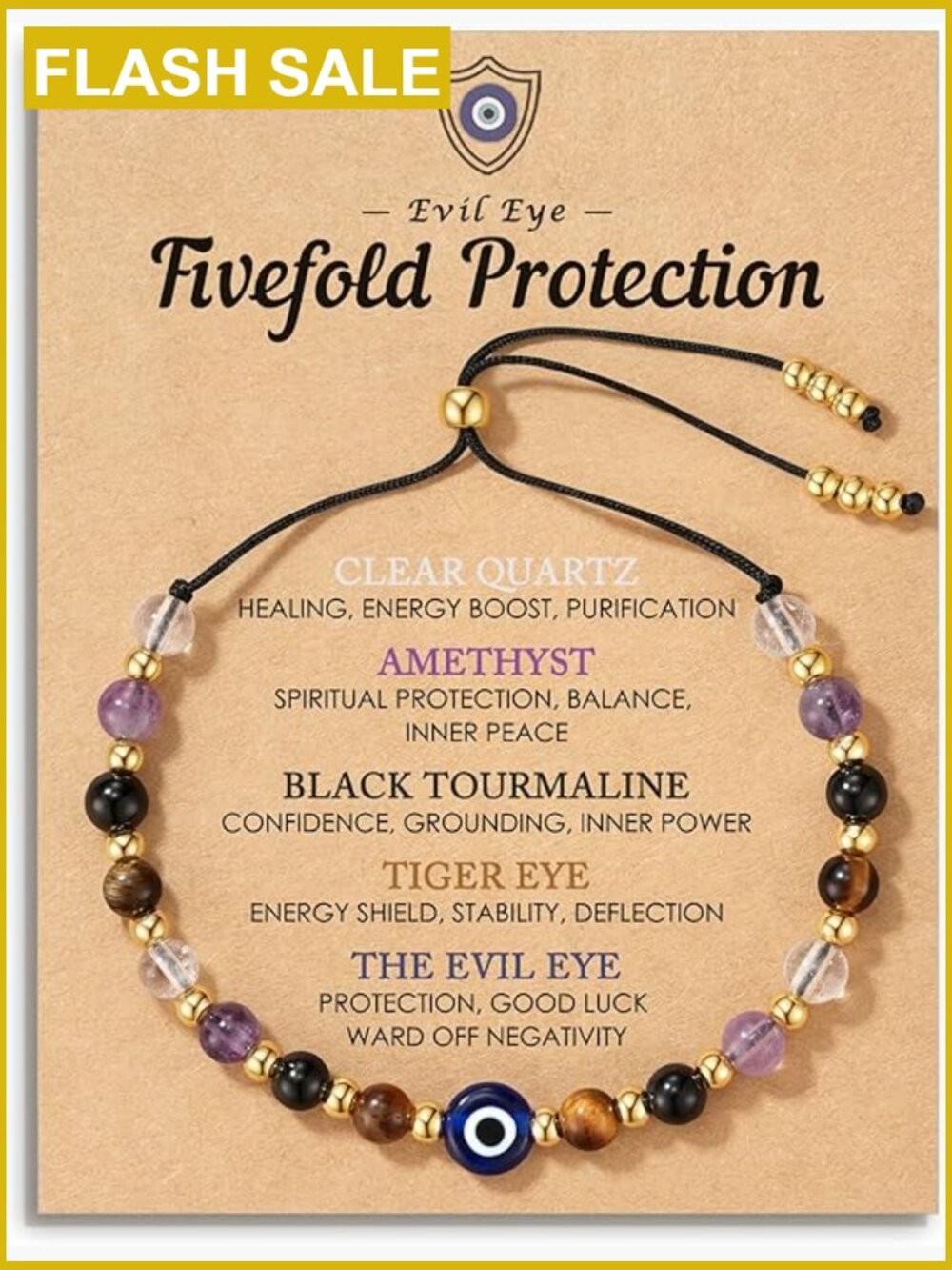Evil Eye Healing Crystal Bracelet Adjustable Protection